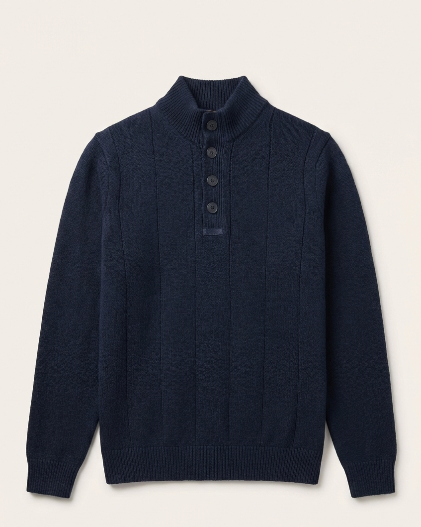 Brioni - Navy Ribbed Knit Quarter-Button Sweater