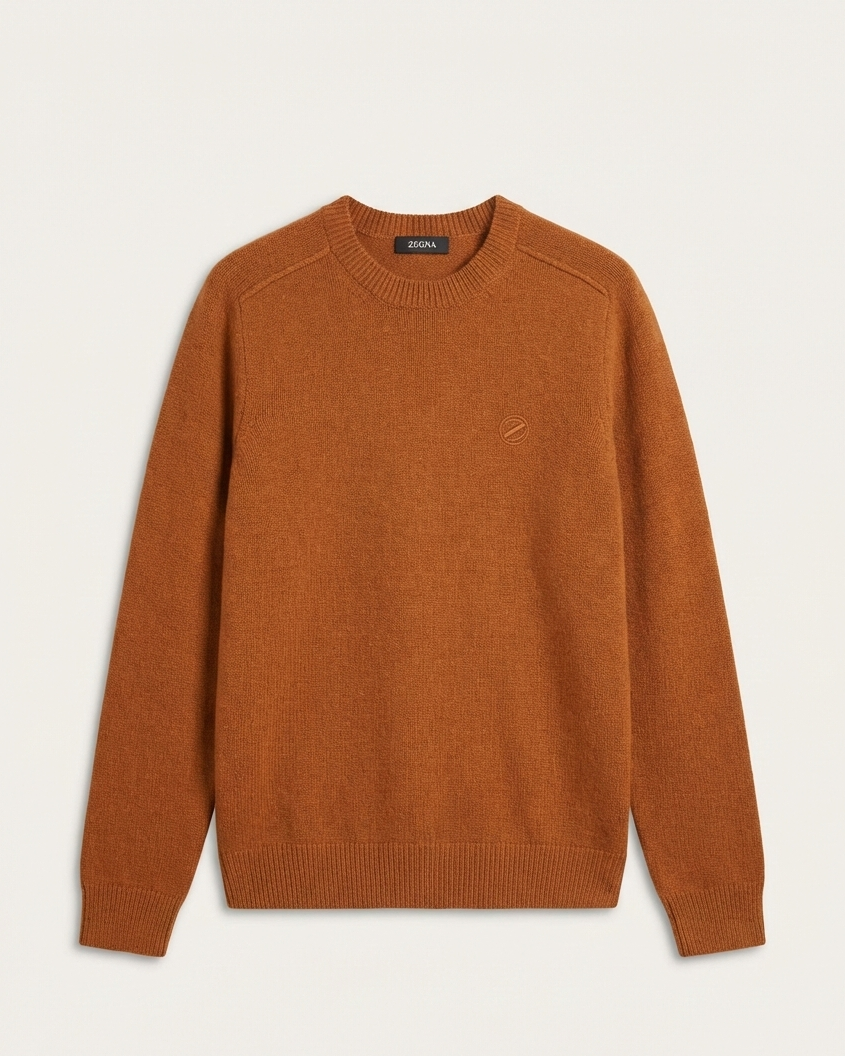 Zegna - Burnt Orange Knit Crewneck Sweater