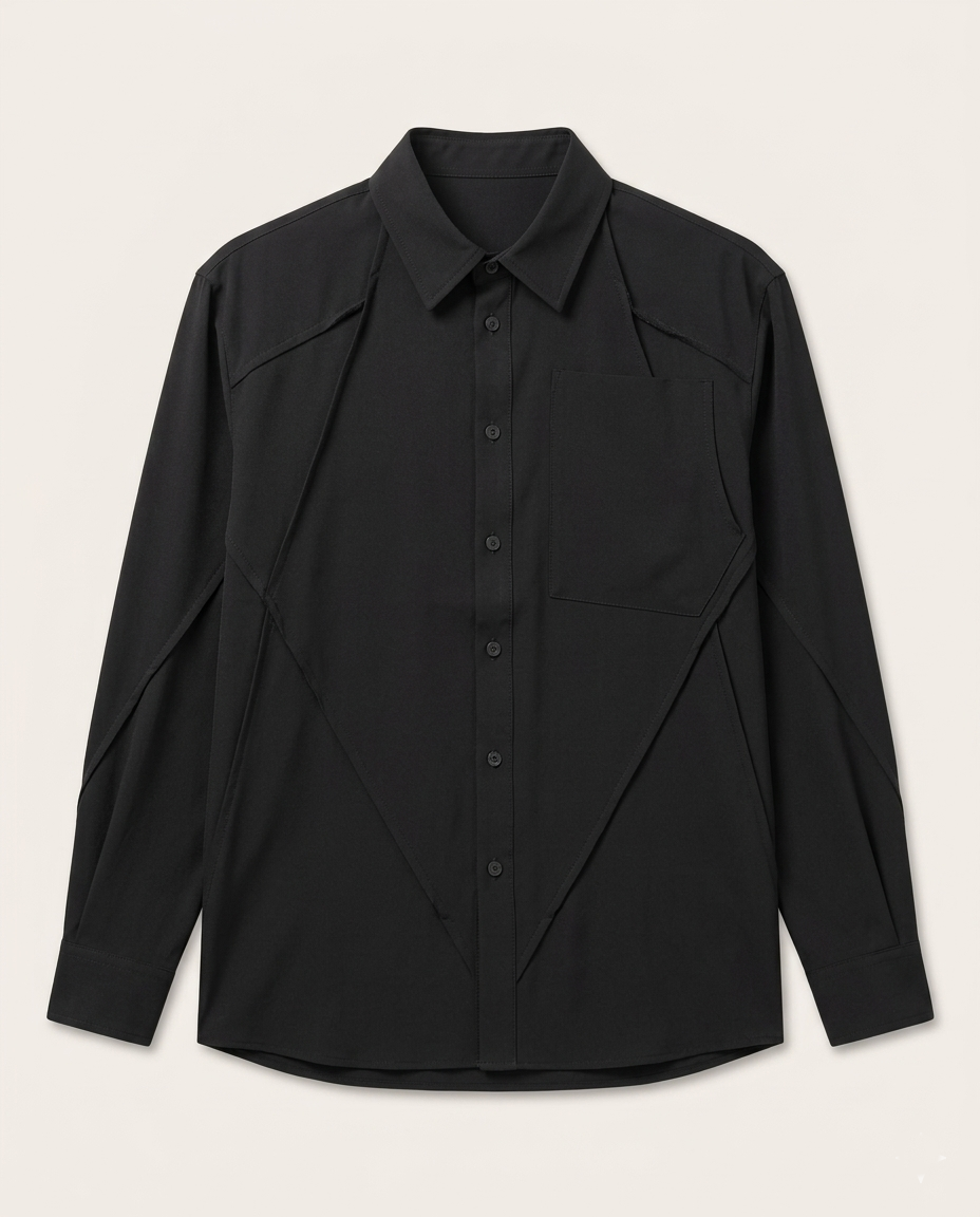 Zeroly - Men’s Sculpted Panel Architect Shirt in Stealth Black