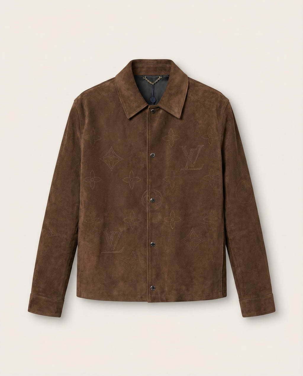 Louis Vuitton - Embossed Monogram Brown Suede Shirt Jacket