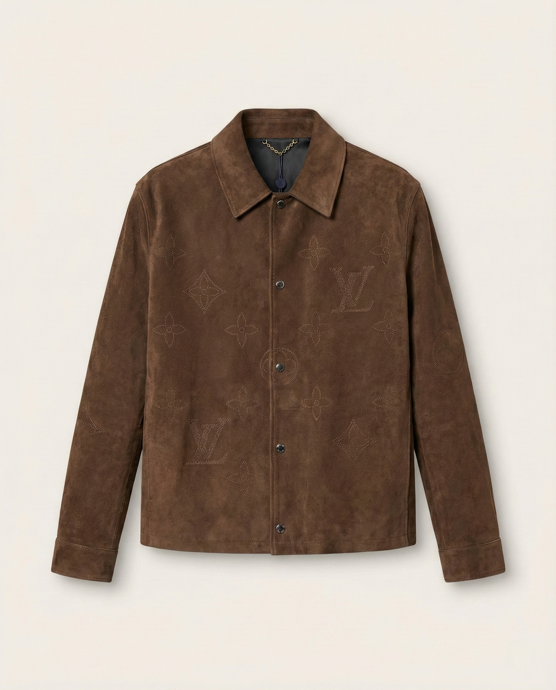 Louis Vuitton - Embossed Monogram Brown Suede Shirt Jacket