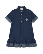 Fendi Kids - FF Logo Trim Denim Polo Dress