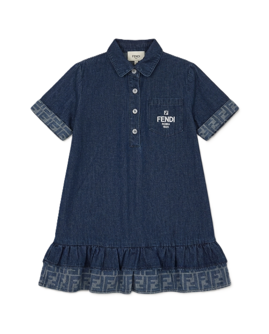 Fendi Kids - FF Logo Trim Denim Polo Dress