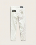 Versace - Men's White Slim-Fit Jeans with Gold Medusa Embroidery