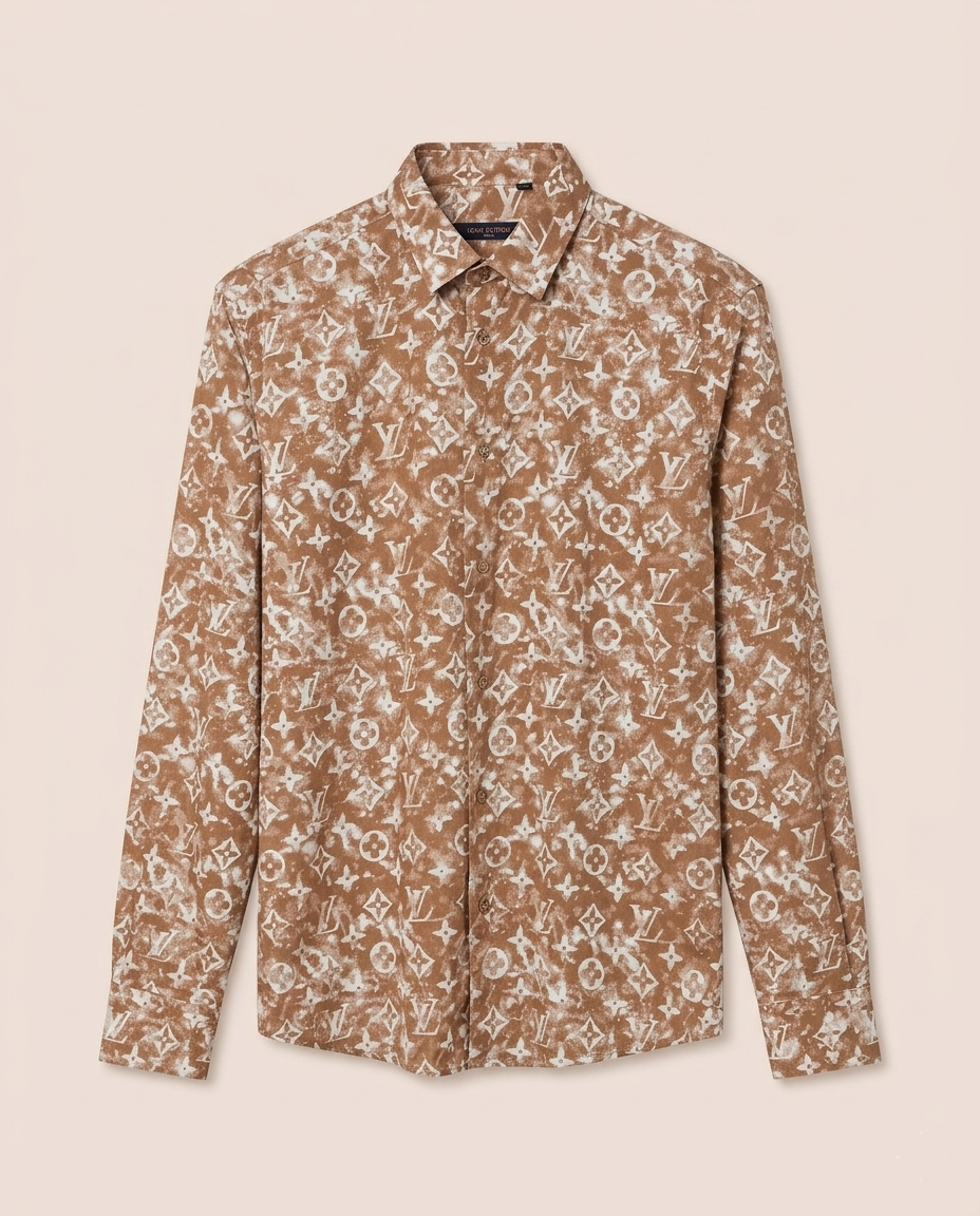 Louis Vuitton - Men’s Monogram Bleached-Effect Silk Blend Shirt in Caramel & White