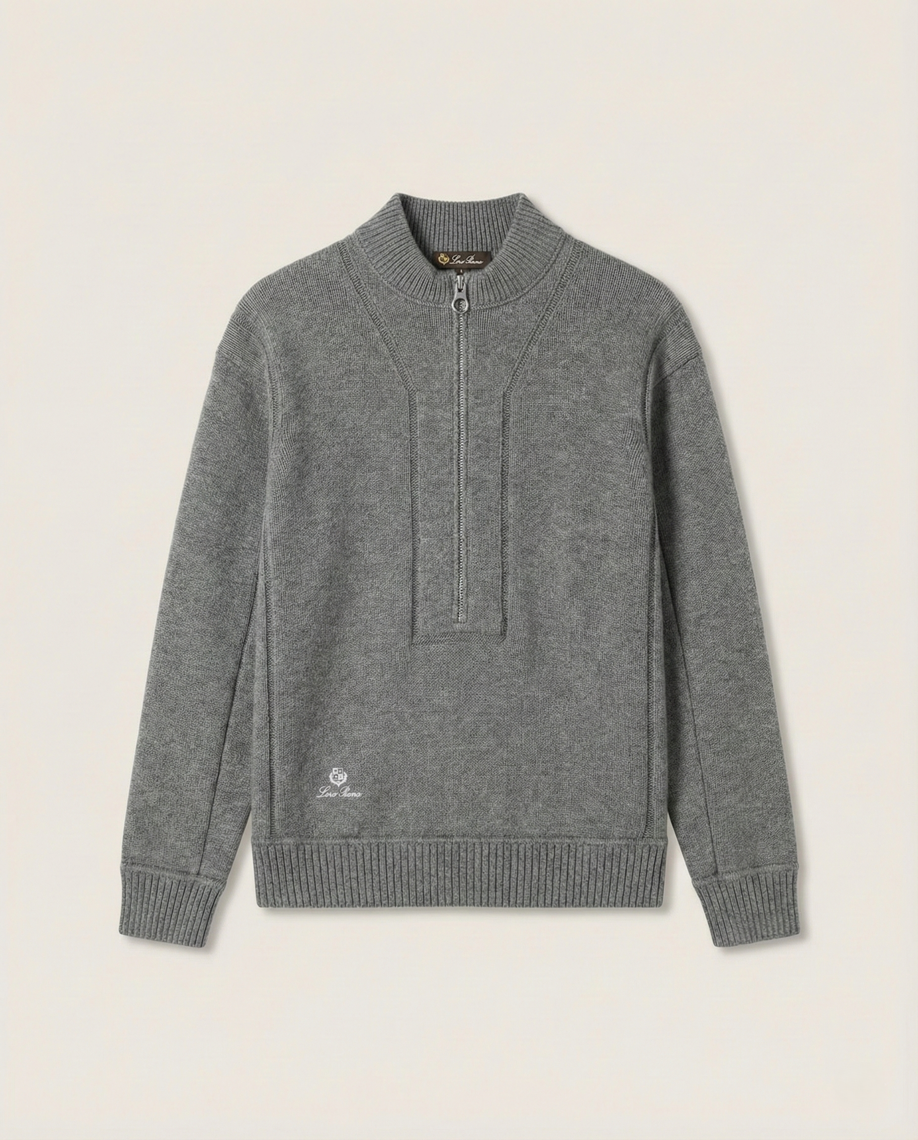 Loro Piana - Grey Fine Knit Half-Zip