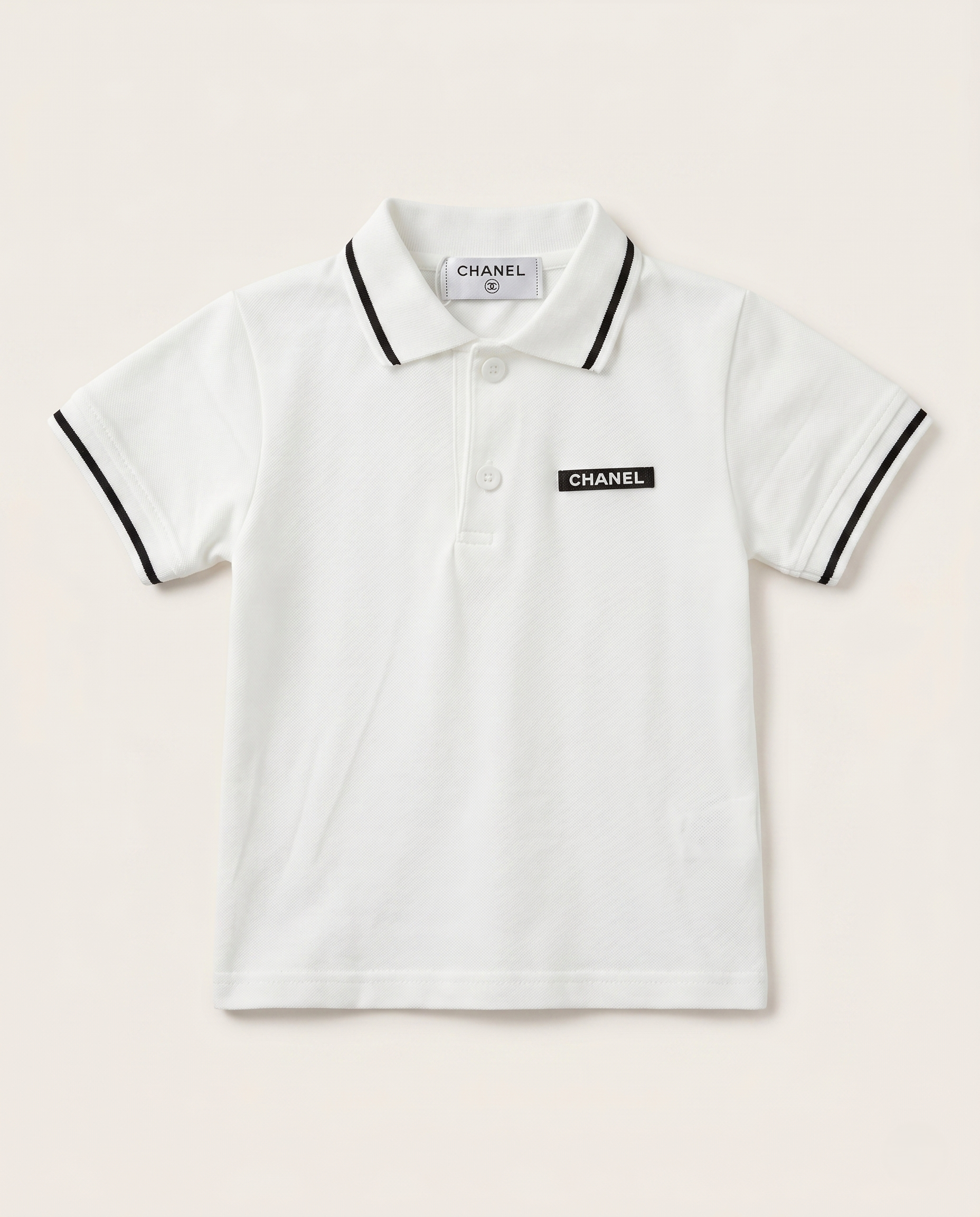 Chanel Kids - White Polo Shirt with Black Trim
