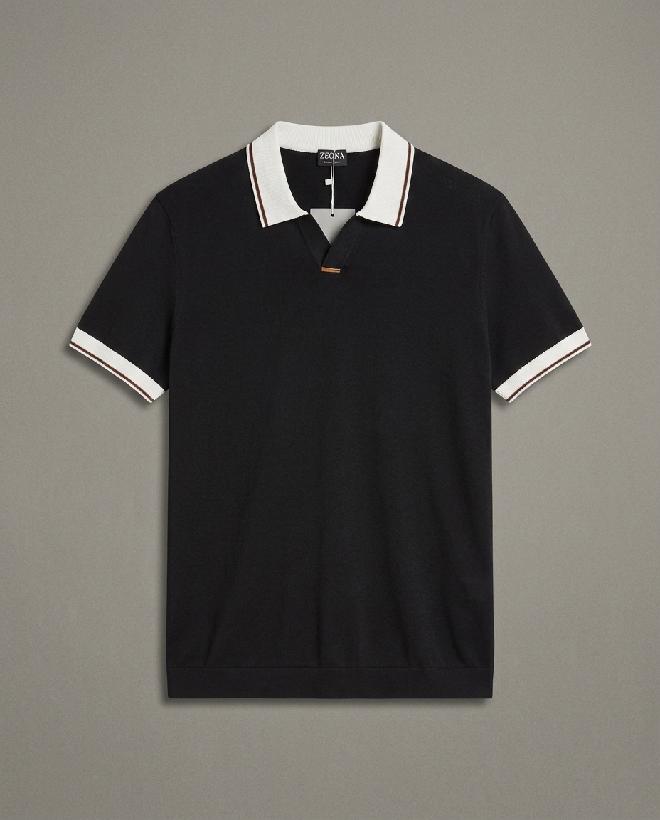 Zegna - Contrast-Collar Silk & Cotton Knit Polo – Nero