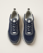 Brunello Cucinelli - Suede & Matte Leather Panel Sneakers in Navy/Grey