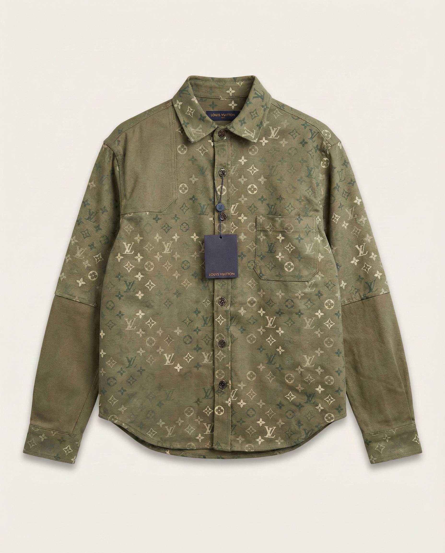 Louis Vuitton - Monogram Panelled Khaki Green Overshirt