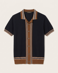 Loro Piana - Open-Work Crochet Knit Button-Up Polo - Navy & Cedar