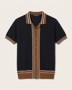 Loro Piana - Open-Work Crochet Knit Button-Up Polo - Navy & Cedar