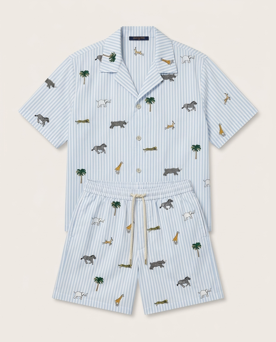 Louis Vuitton - Striped "Safari" Short-Sleeve Shirt and Shorts Set