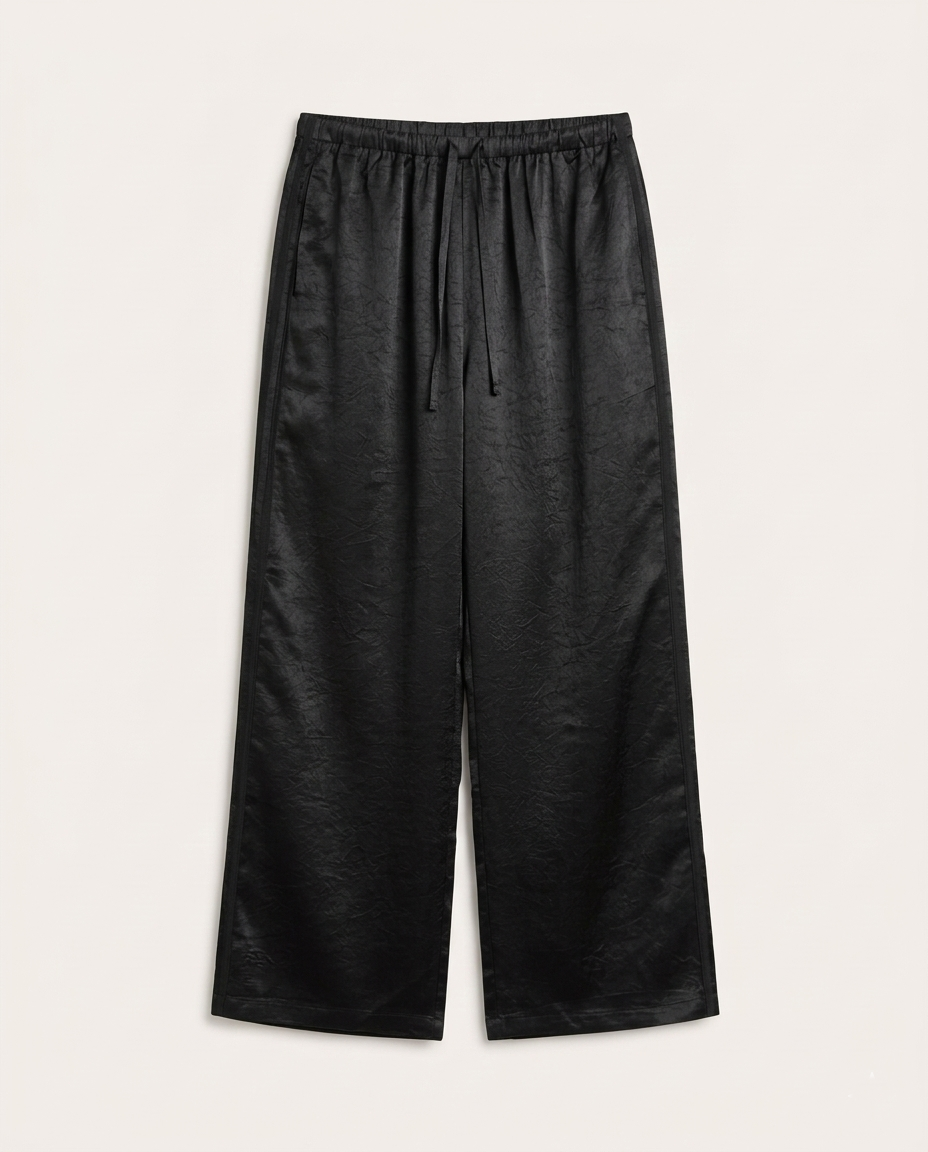 The Row Textured Silk-Blend Wide-Leg Trousers – Midnight Black