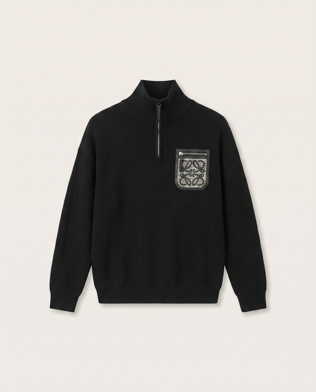 Loewe - Black Quarter-Zip Knit Sweater with Anagram Pocket