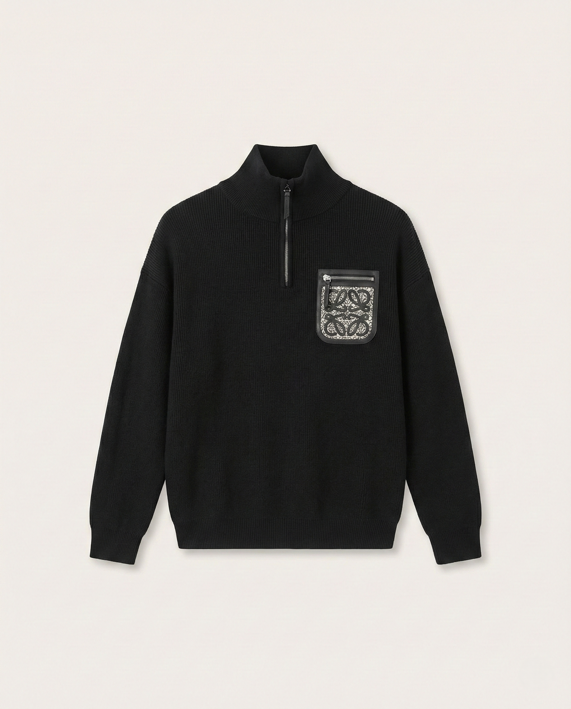 Loewe - Black Quarter-Zip Knit Sweater with Anagram Pocket