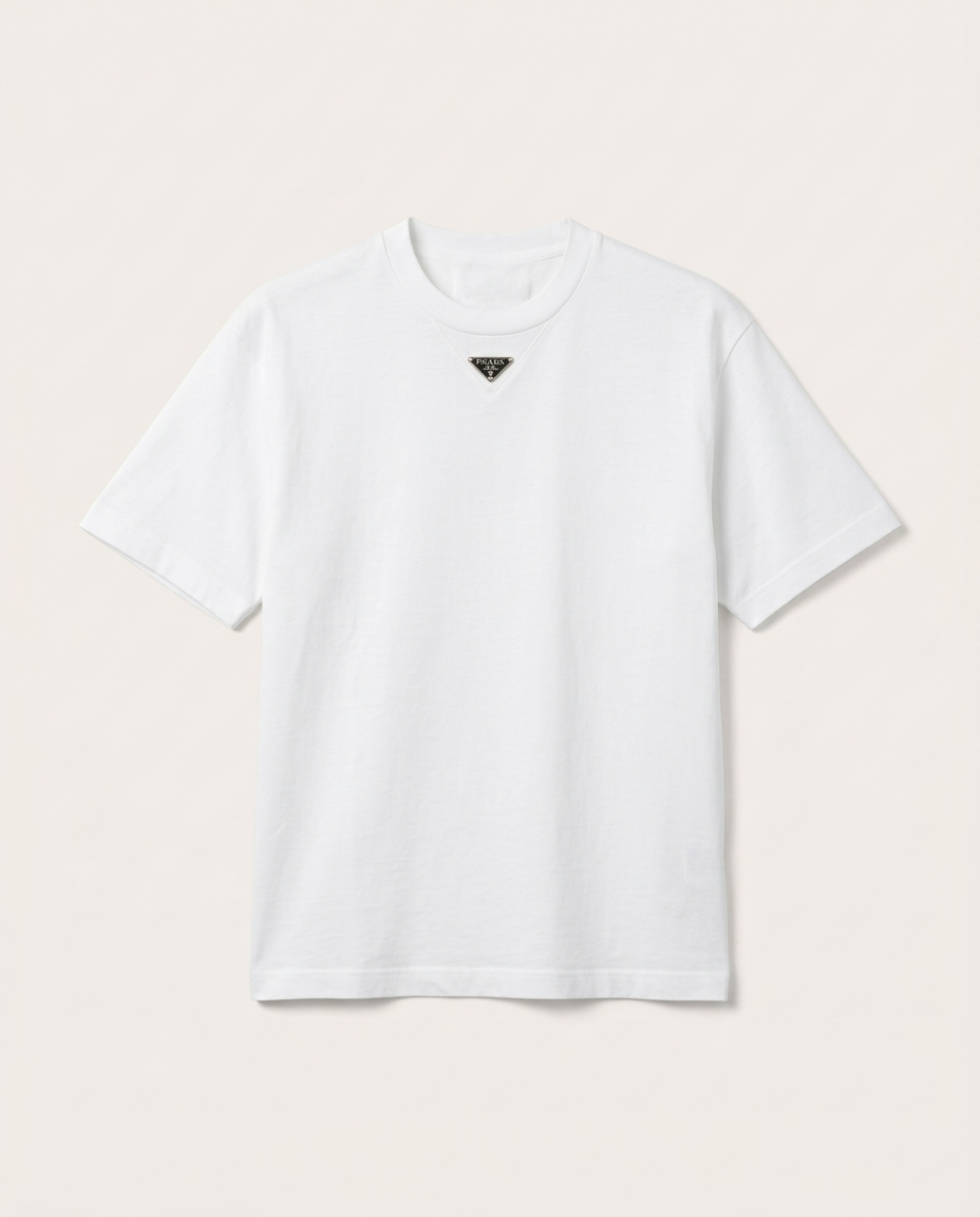 Prada - Enameled Triangle Logo Cotton T-Shirt
