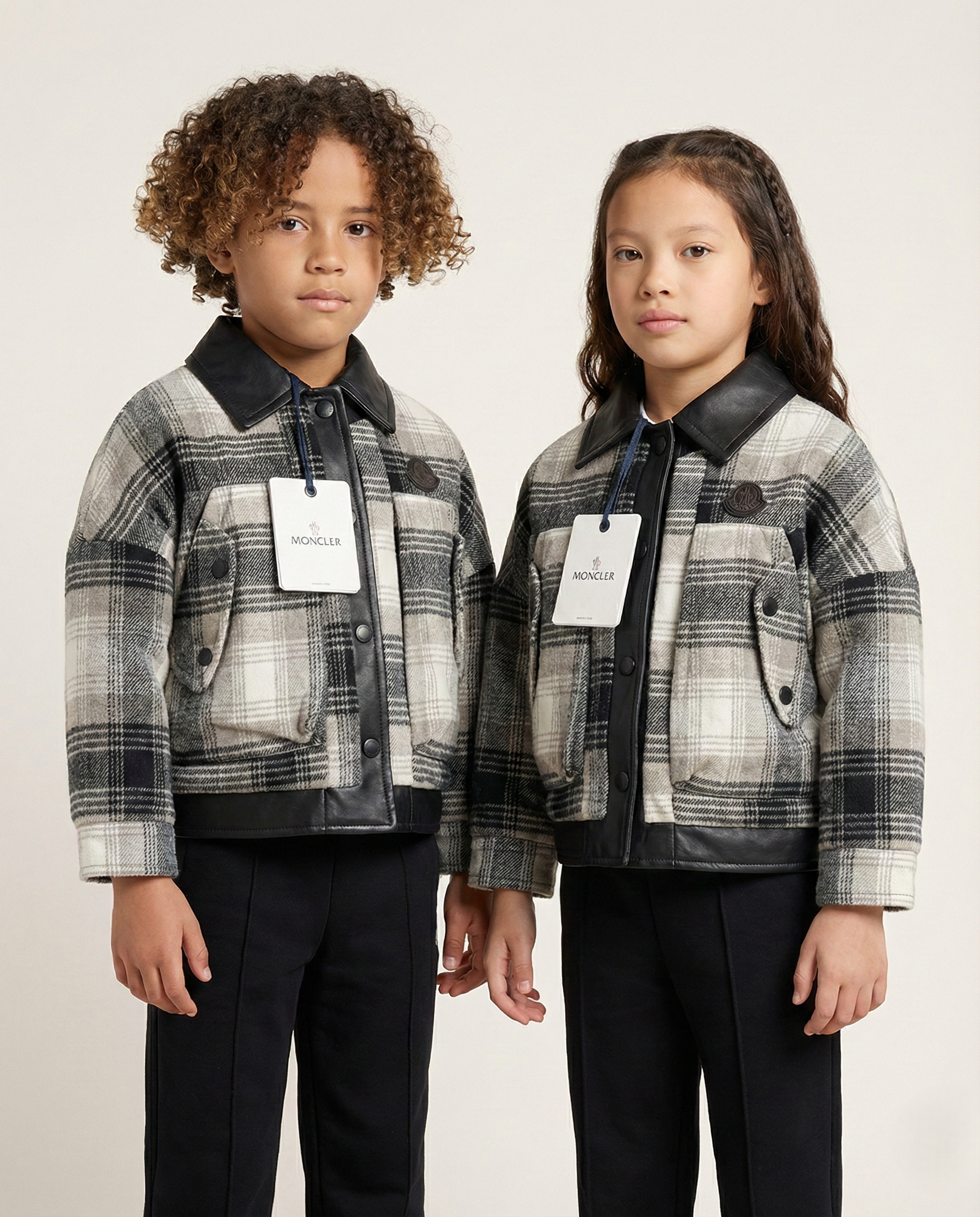 Moncler - Kids' Grey Plaid Wool-Effect Jacket