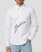 Balmain Paris - White Cotton Shirt with Black Signature Script Logo
