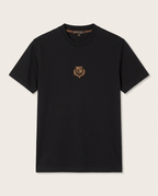 Loro Piana - Black Cotton T-Shirt with Metallic Crest Embroidery