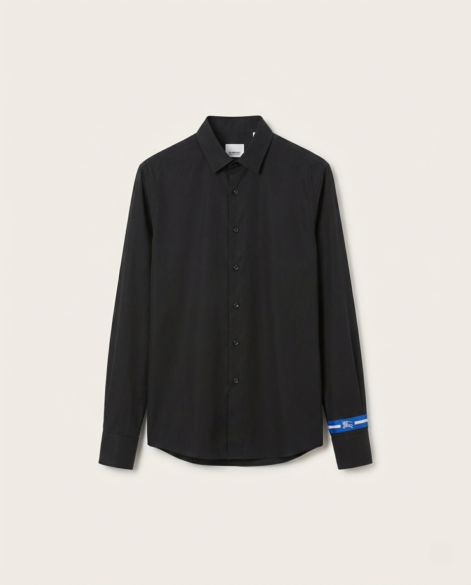 Burberry - Black Cotton Shirt with Iconic Stripe & Logo Cuff