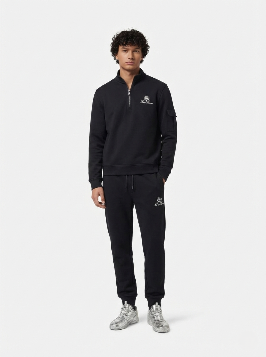 Loro Piana - Crest-Embroidered Half-Zip Cargo Tracksuit Set - Black
