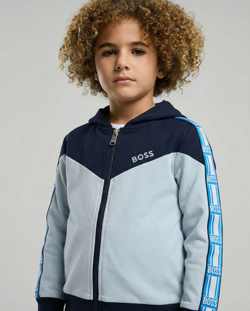 BOSS - Kids Color-Block Tracksuit Set - Navy & Pale Blue with Logo Tape Details