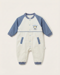 Fashion - Premium Soft Corduroy Panda Jumpsuit - Slate Blue & Cream