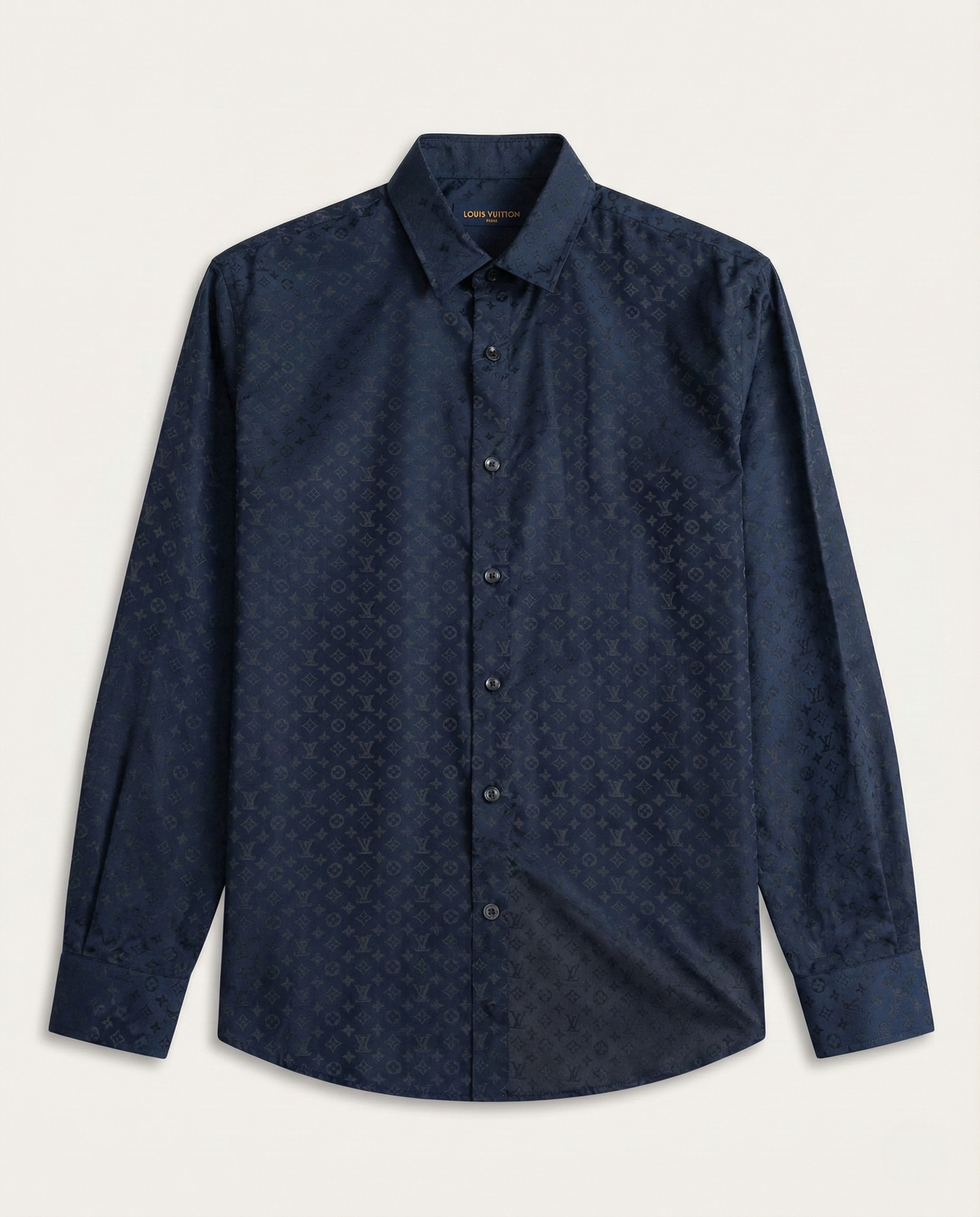 Louis Vuitton - Navy Blue Tone-on-Tone Monogram Jacquard Shirt