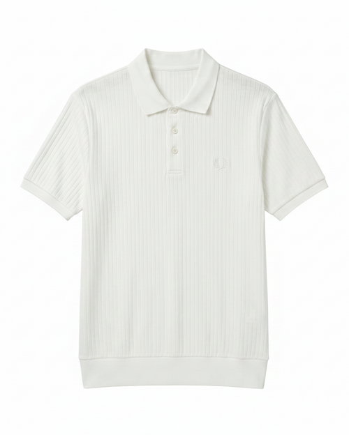 Loro Piana ポロシャツ ホワイト ストライプ襟 Loro Piana - White Ribbed Polo T- Shirt – Lebsak