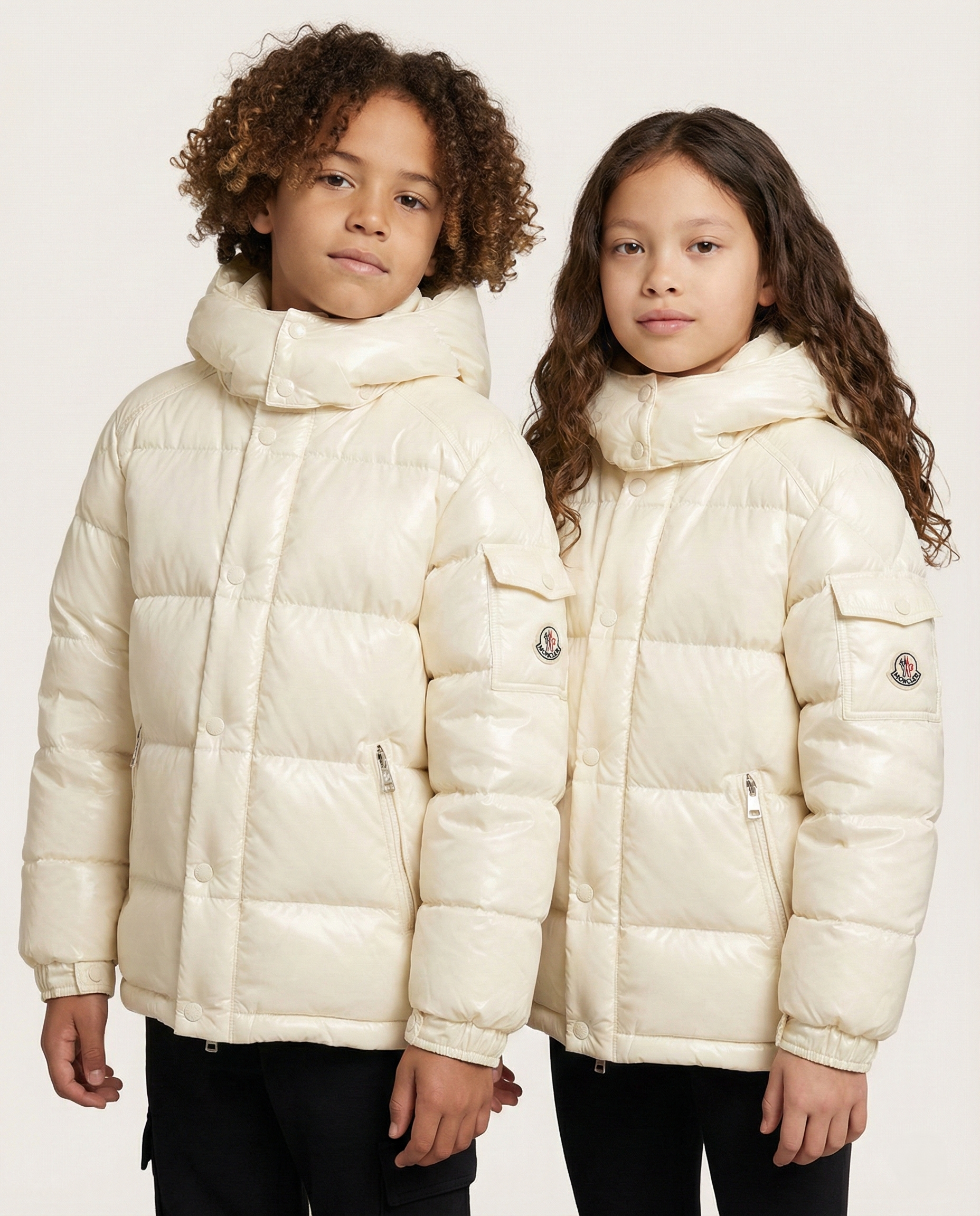 Moncler - Kids Ivory Glossy Puffer Jacket | Winter Down Coat with Logo
