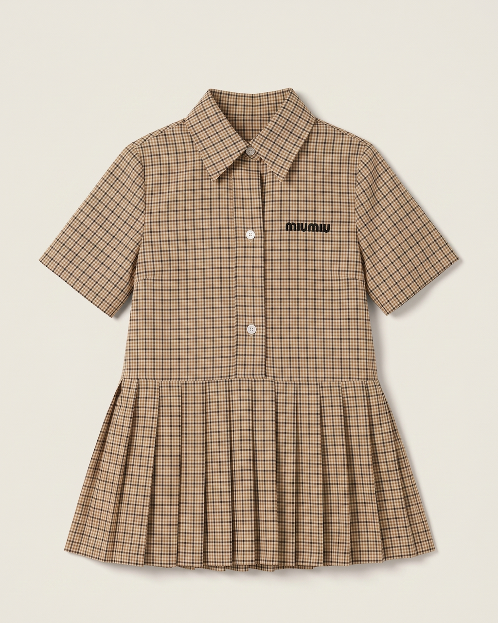 Miu Miu Kids - Checked Short Dress with Pleated Skirt
