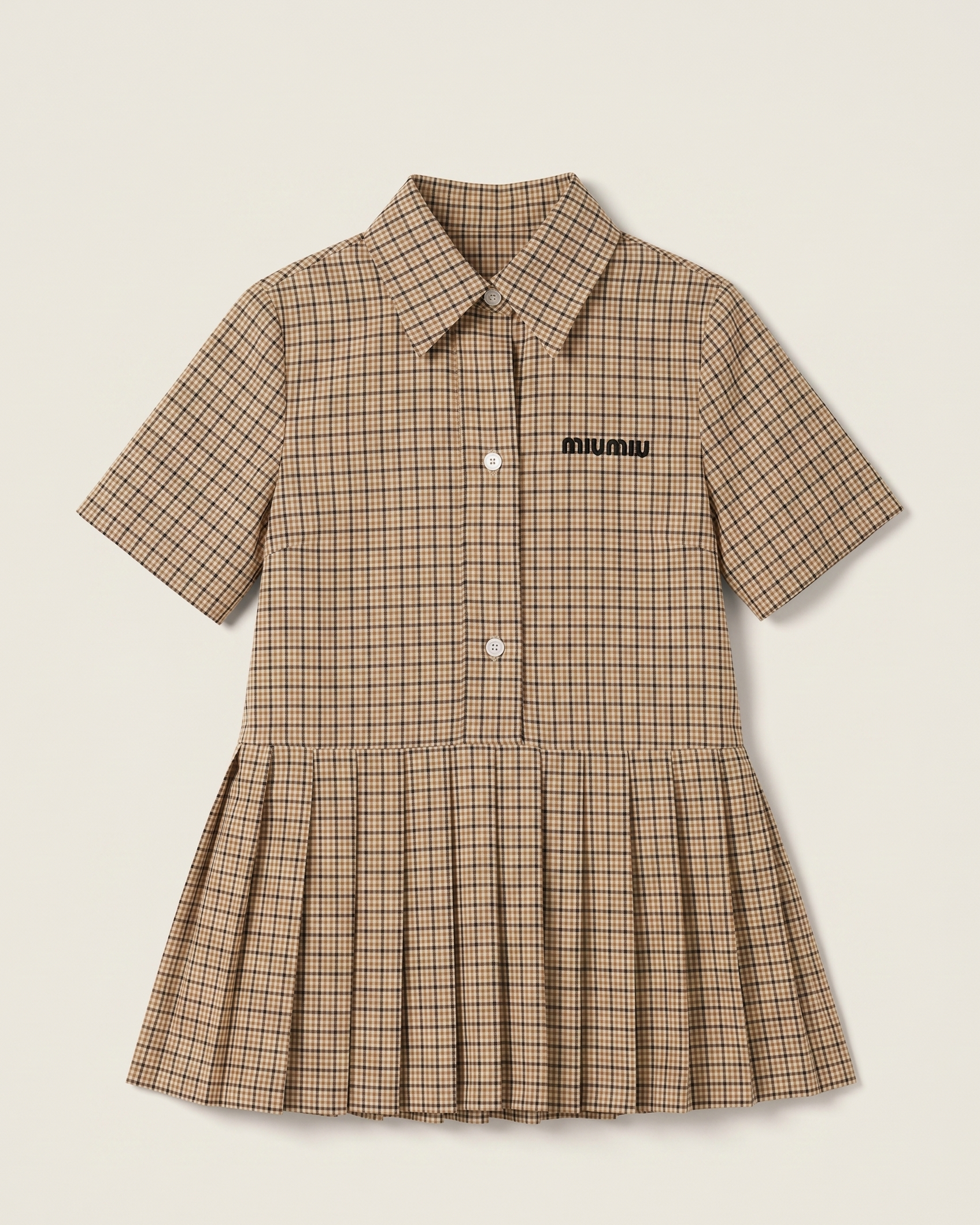 Miu Miu Kids - Checked Short Dress with Pleated Skirt
