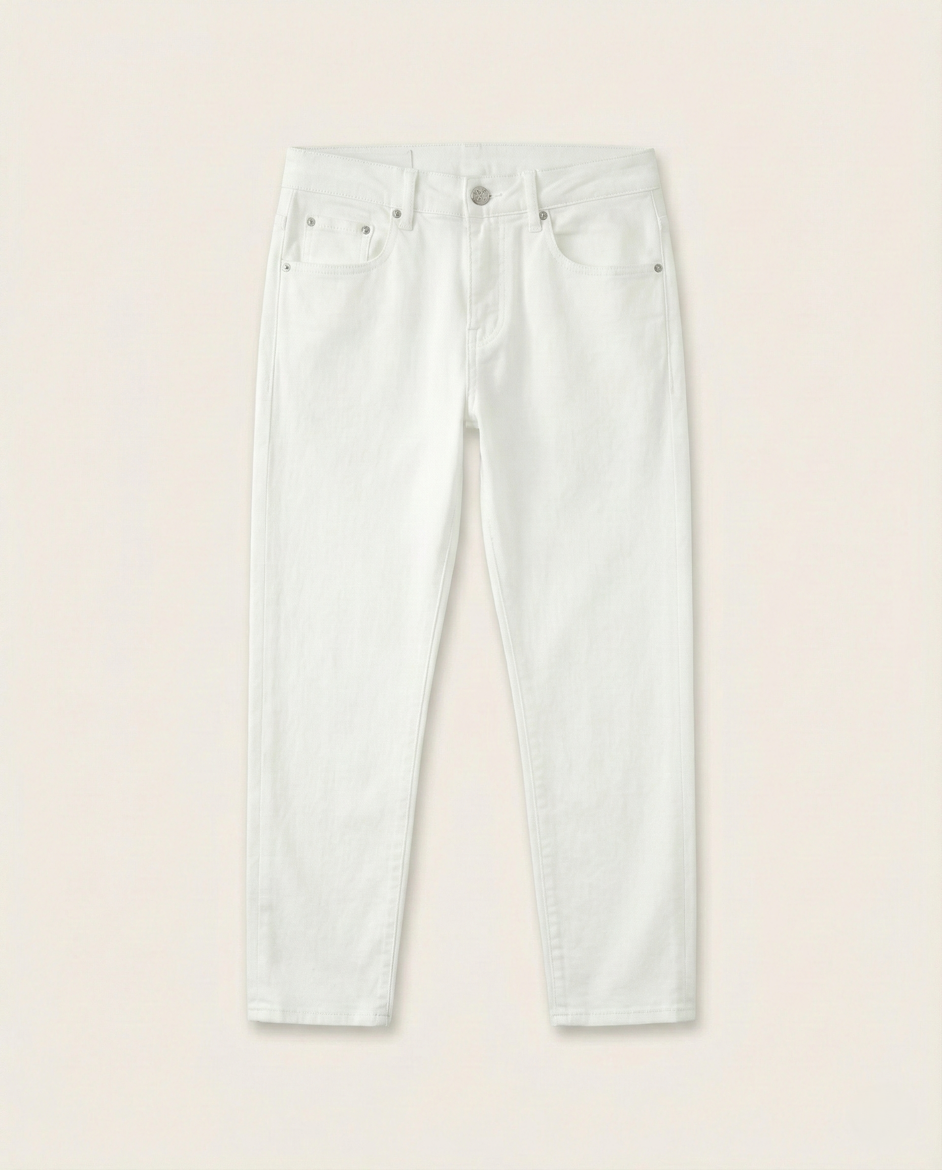 Louis Vuitton - Embellished Monogram White Denim Jeans