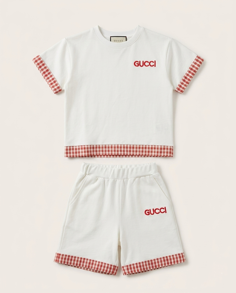 Gucci - Kids Gingham Trim T-Shirt and Shorts Set