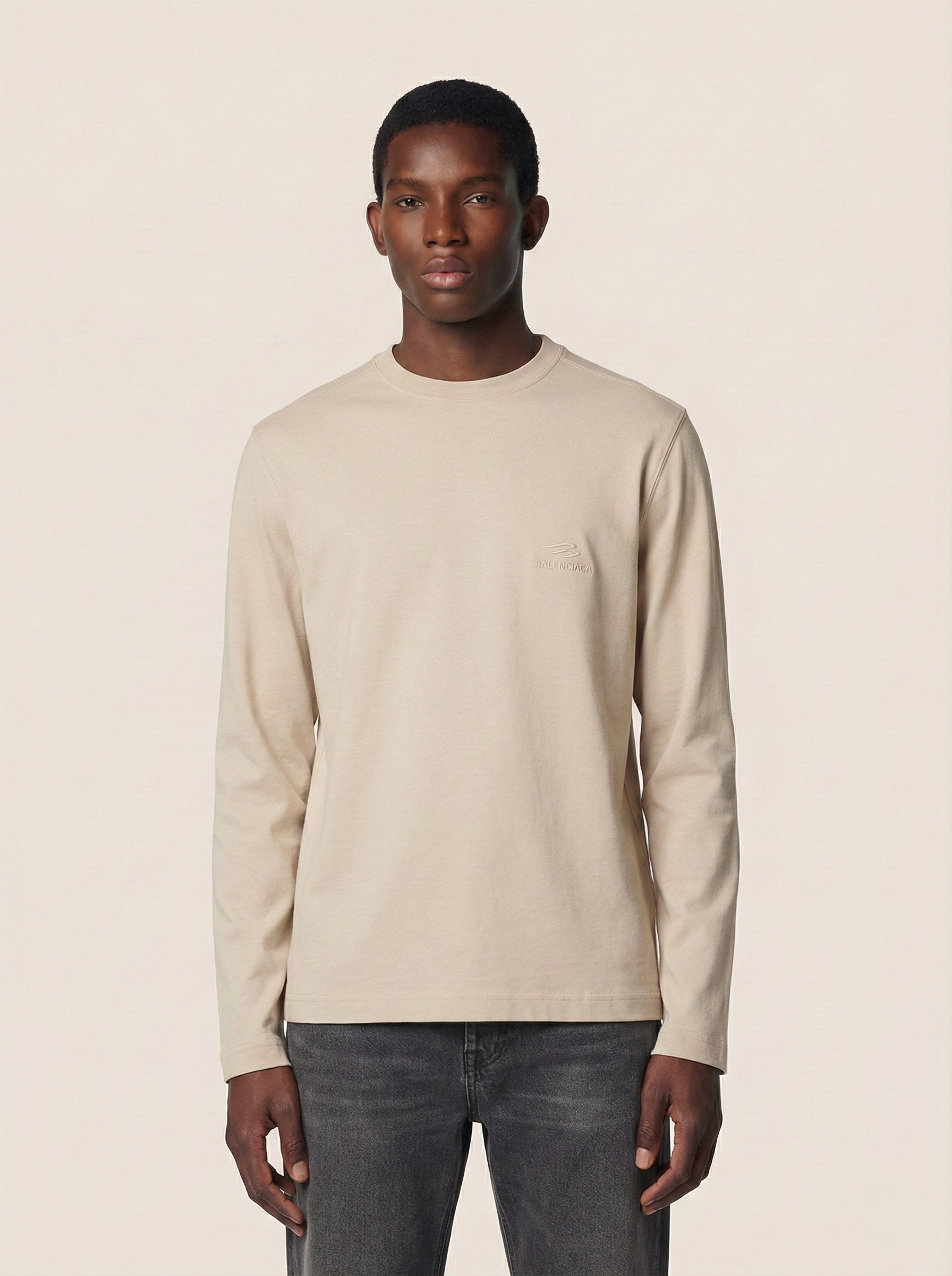 Loro Piana Embroidered Logo Long-Sleeve Beige Crewneck