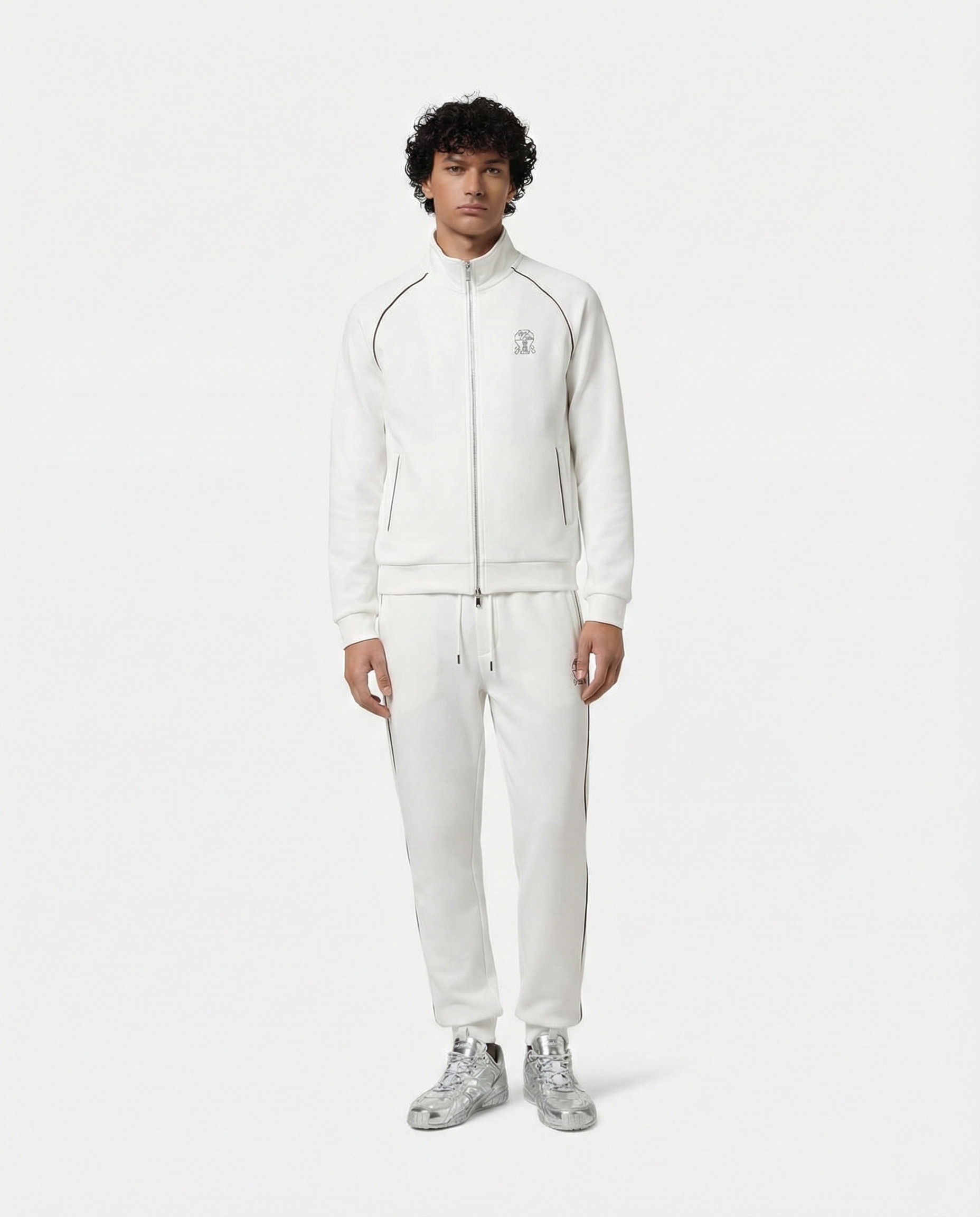 Brunello Cucinelli - Contrast-Piping Cotton-Jersey Tracksuit | Optic White
