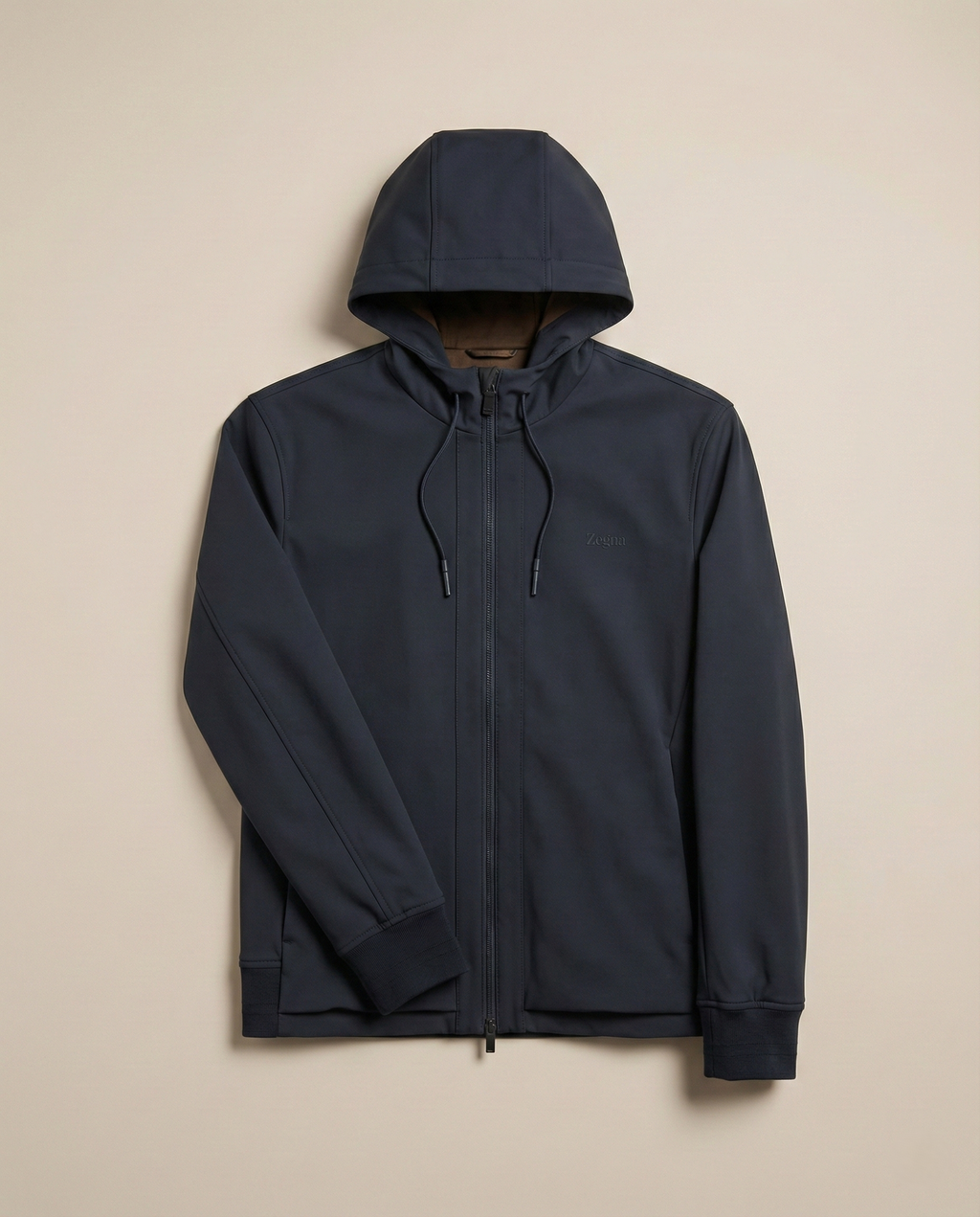 Zegna Men's Dark Blue Technical Fabric Hooded Zip-Up Jacket