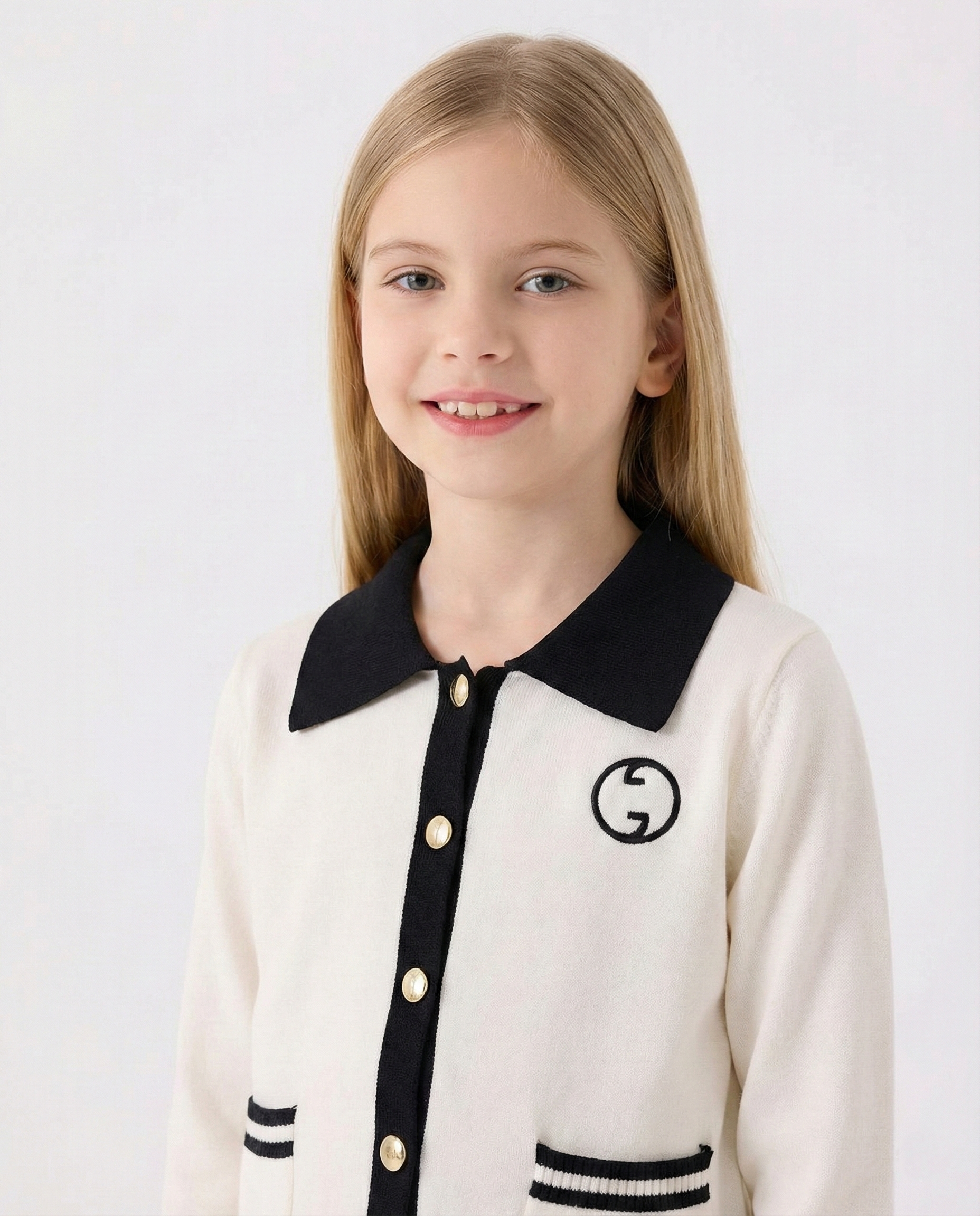 Gucci - Kids' Interlocking G Contrast Trim Cardigan - White/Black