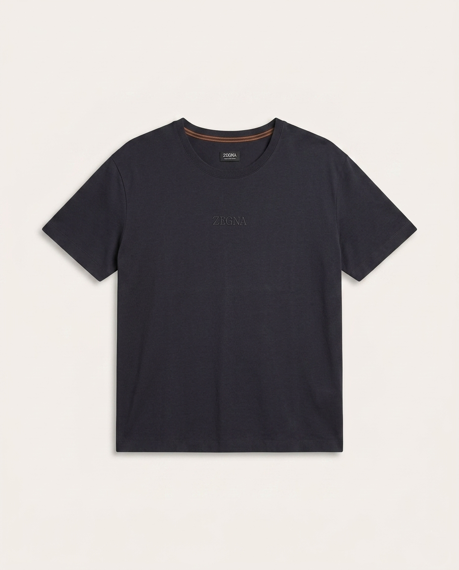 ZEGNA - Tonal Logo Embroidered Cotton T-Shirt in Dark Charcoal