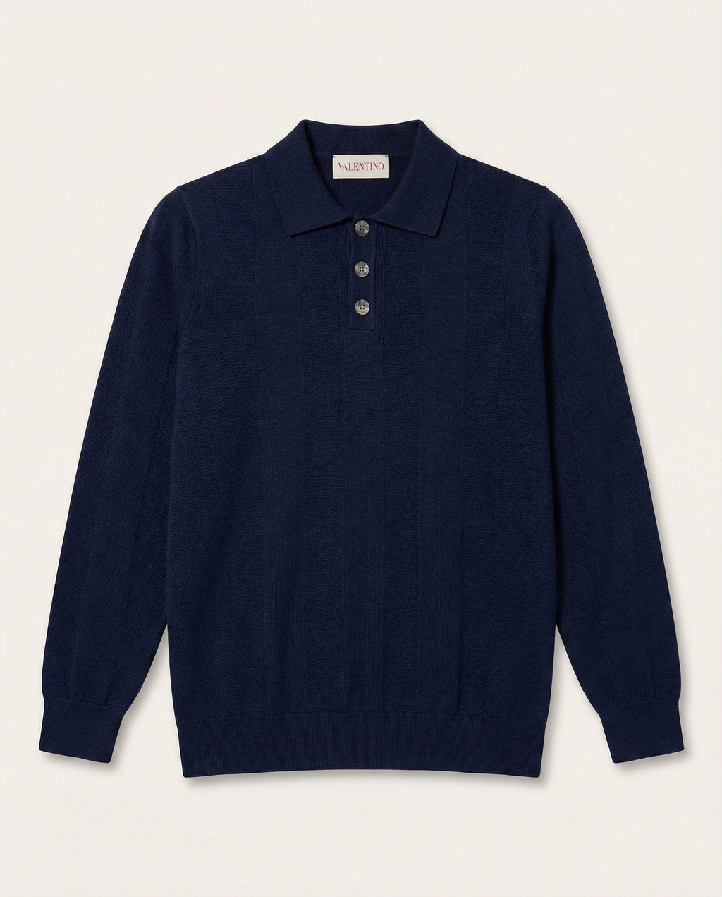 Valentino - Textured Vertical-Rib Old Money Polo Sweater