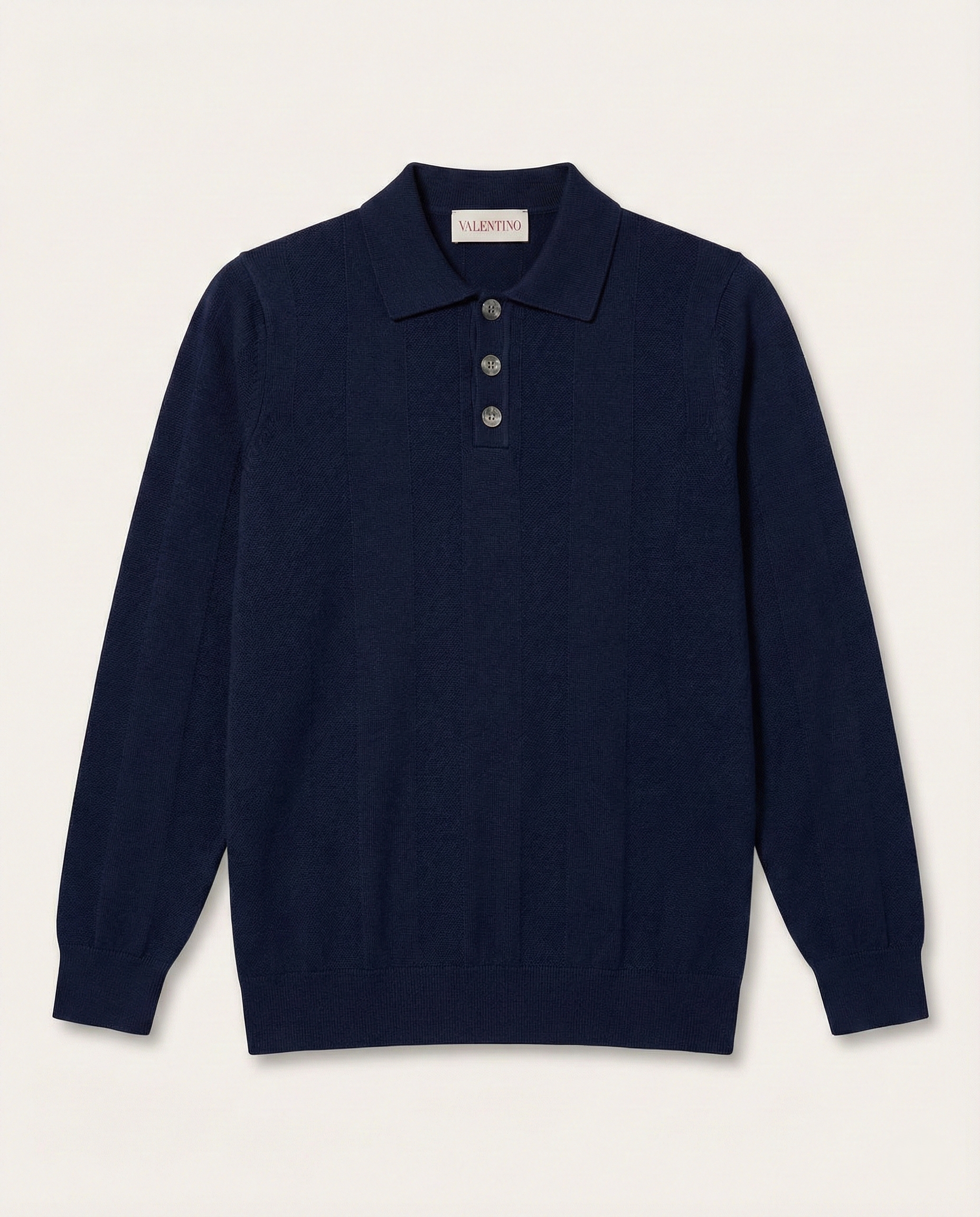 Valentino - Textured Vertical-Rib Old Money Polo Sweater