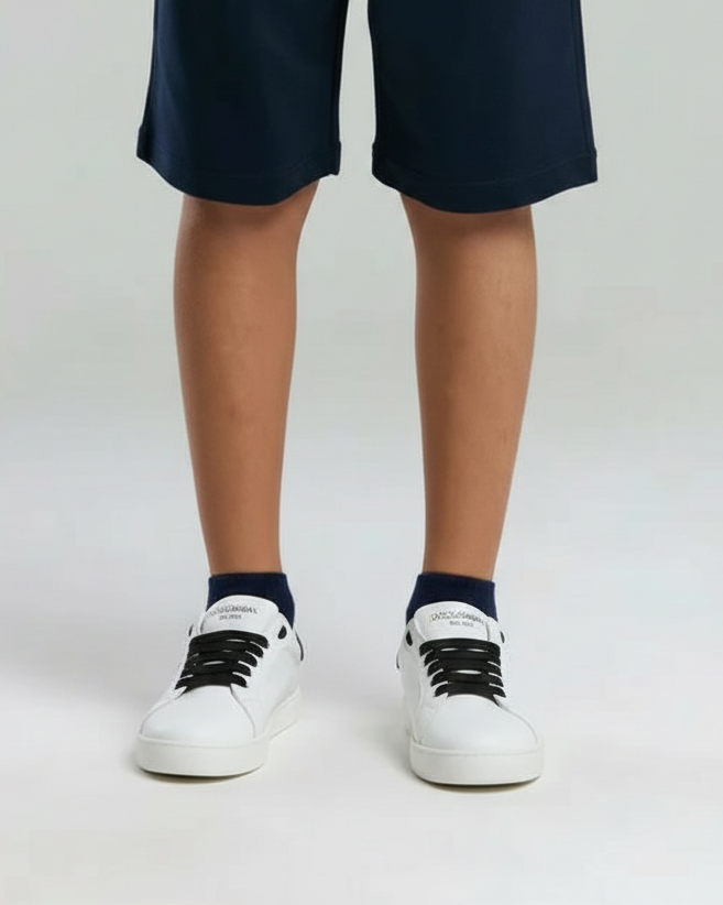 Dolce & Gabbana - Junior White Leather Sneakers with Contrast Laces