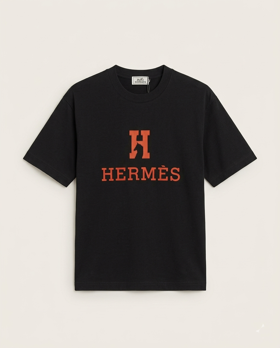 Hermès - Embroidered "H" Logo Cotton T-Shirt - Black & Signature Orange