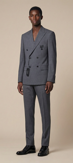 Dolce & Gabbana - Grey Double-Breasted Wool Suit with Logo Detail
