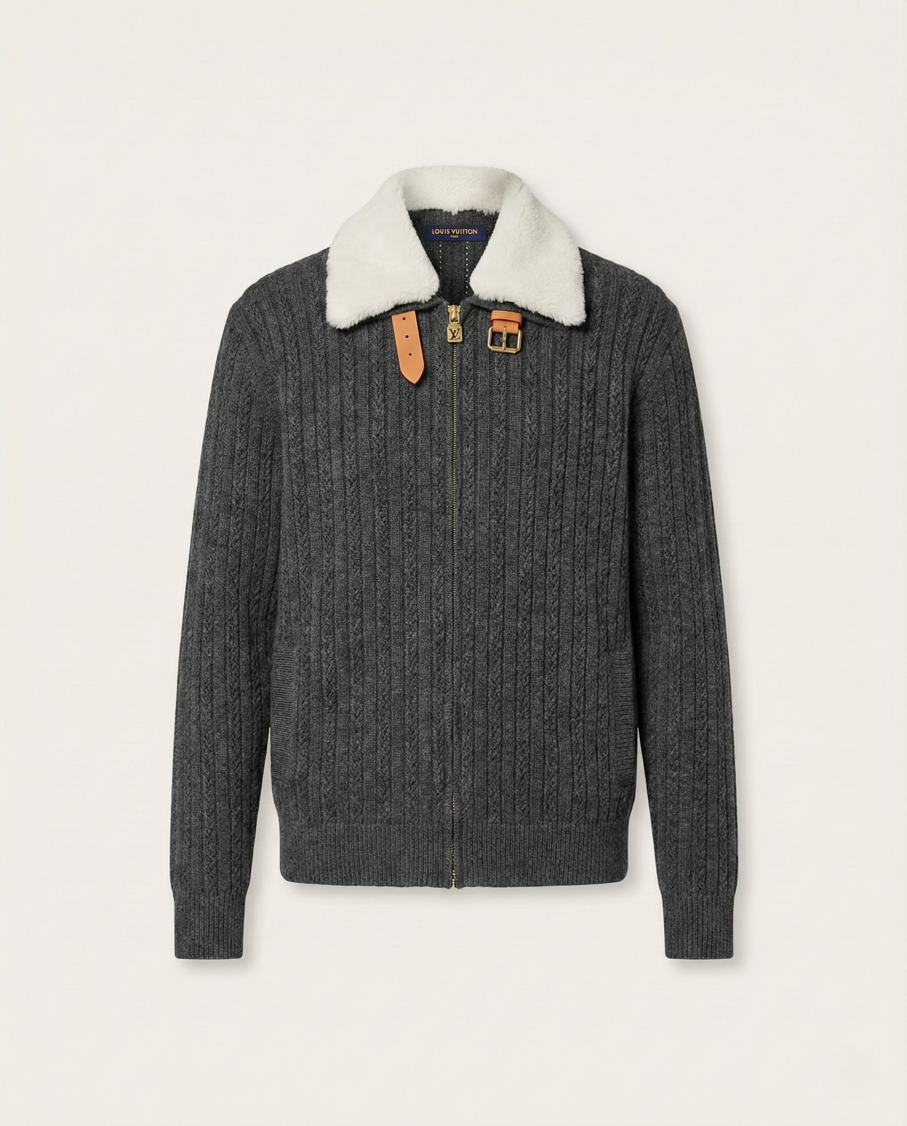 Louis Vuitton Cashmere-Wool Blouson in Dark Gray with Removable Shearling Collar