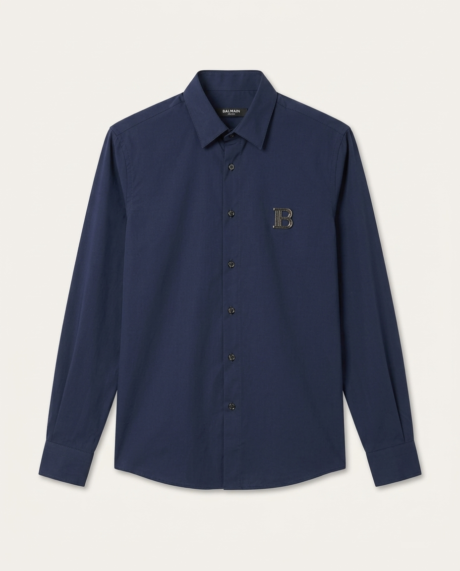Balmain - Monogram Embossed Cotton Poplin Shirt