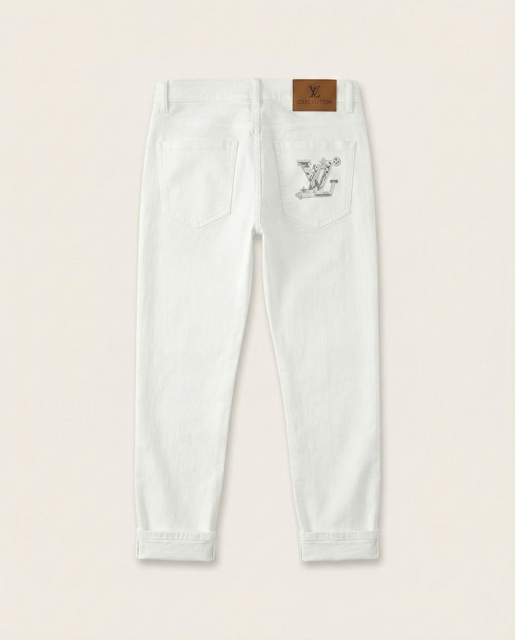 Louis Vuitton - Embellished Monogram White Denim Jeans
