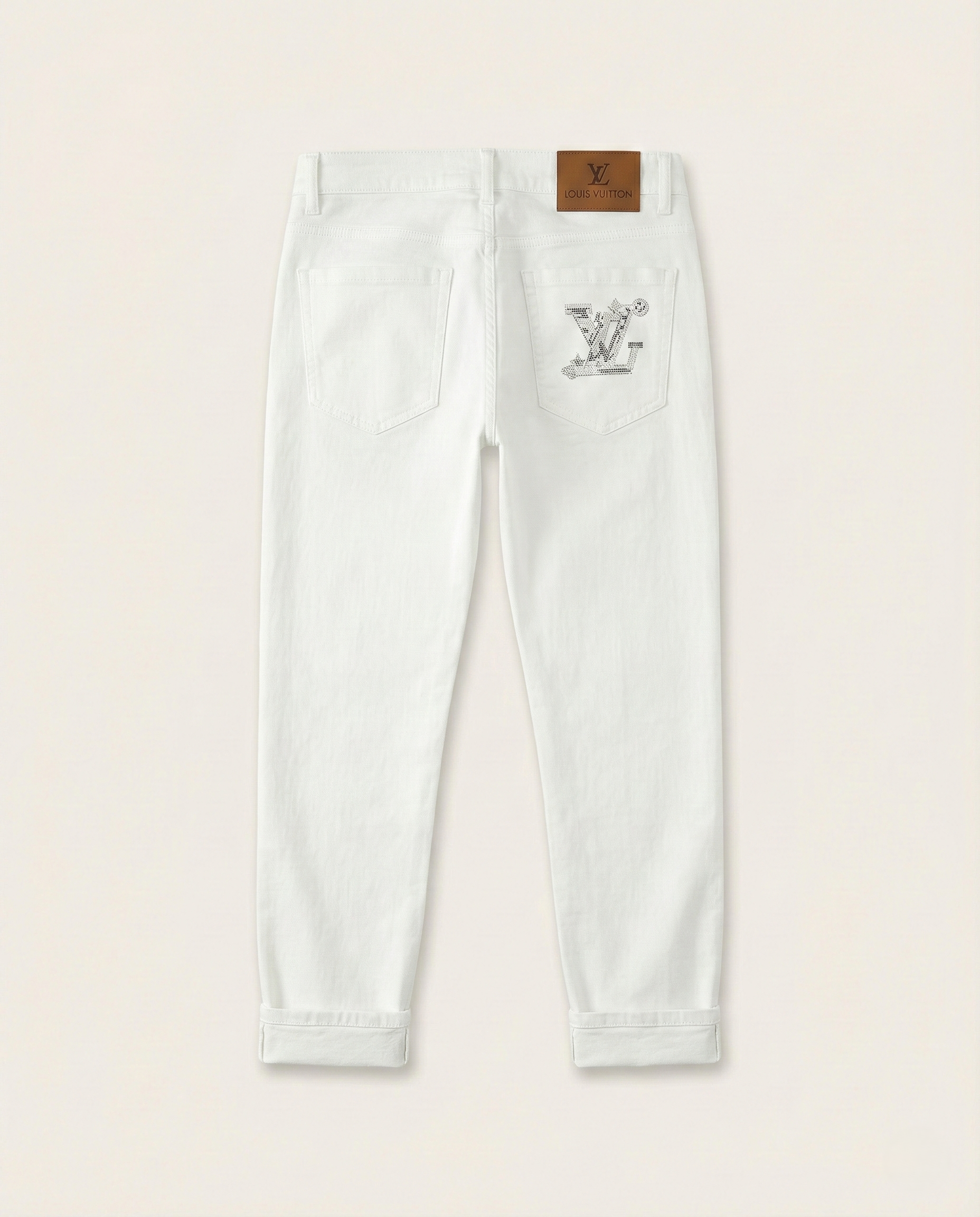 Louis Vuitton - Embellished Monogram White Denim Jeans