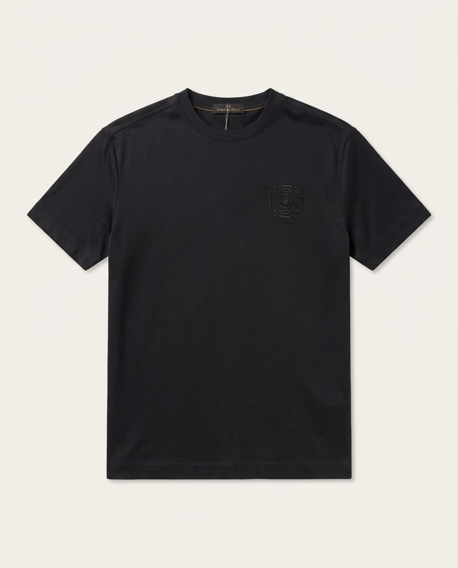 Stefano Ricci - Silk-Cotton T-Shirt in Midnight Black with Embroidered Octagon Logo